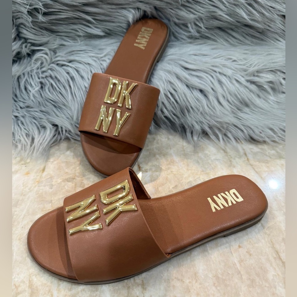 DKNY Brown Sandals with Luxe Gold Accents. New